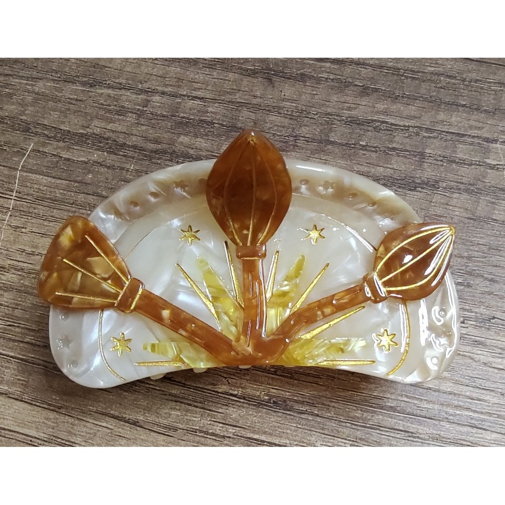 French Style Medium 3 1/4" Hair Claw for Women Champagne Gold Amber Plastic Z32